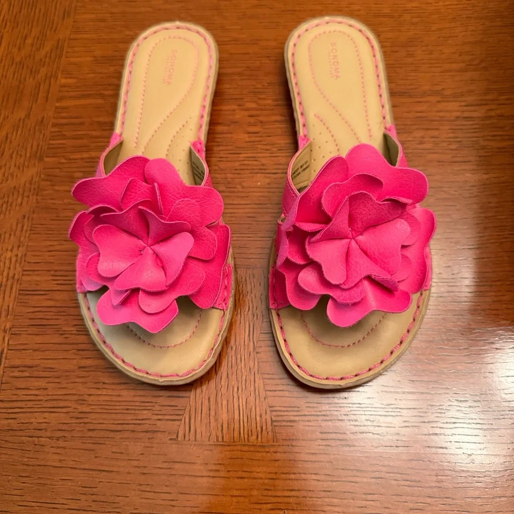SONOMA Hot Pink Floral Layered Slide Sandals for Women - Picture 3 of 12